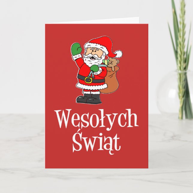 Wesolych Swiat Polish Merry Christmas Santa Holiday Card (Front)