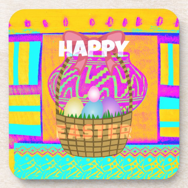 West African Inspired Easter Basket & Eggs Art  Coaster (Front)