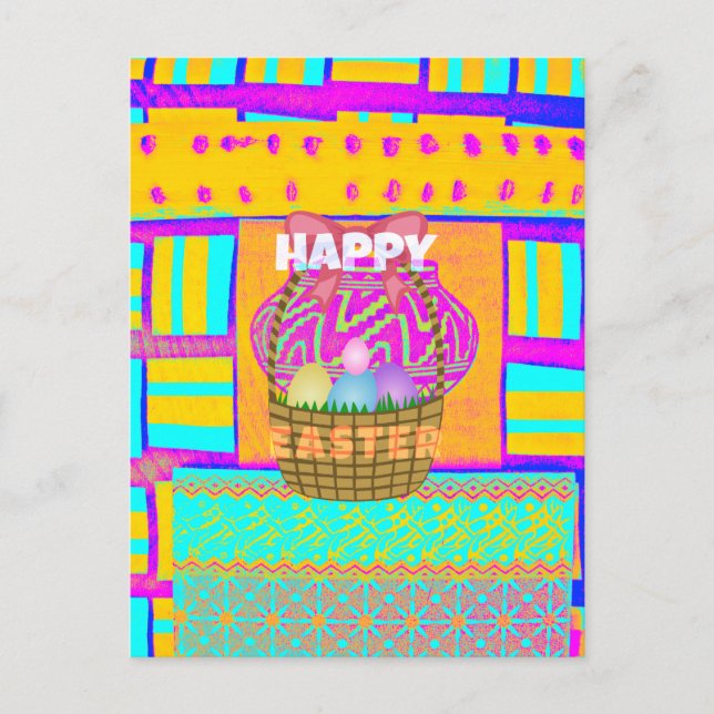 West African Inspired Easter Basket & Eggs Art  Holiday Postcard (Front)