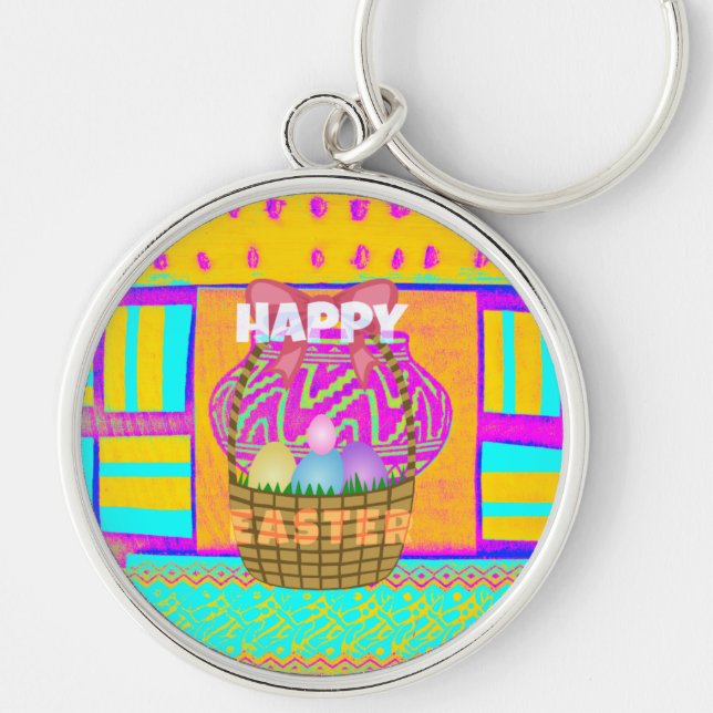 West African Inspired Easter Basket & Eggs Art  Key Ring (Front)