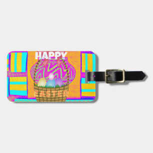 West African Inspired Easter Basket & Eggs Art  Luggage Tag