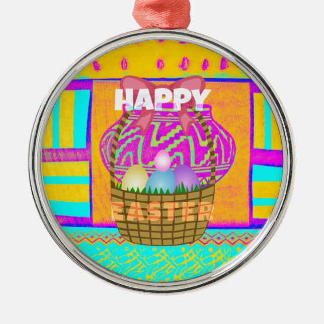 West African Inspired Easter Basket & Eggs Art  Metal Tree Decoration (Front)