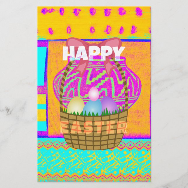 West African Inspired Easter Basket & Eggs Art  Stationery (Front)