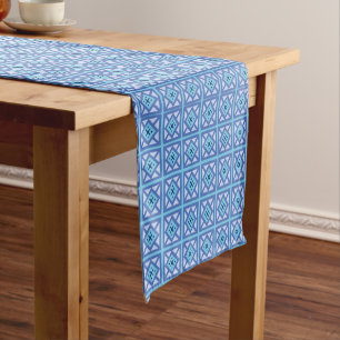 West African Tribal Textile Triangle Pattern Blue Short Table Runner
