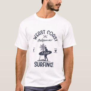 West Coast California I Love Surfing Vintage Surf T-Shirt