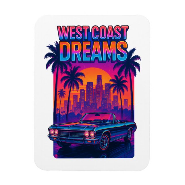 West Coast Dreams – 1980s Synthwave Retro Magnet (Vertical)