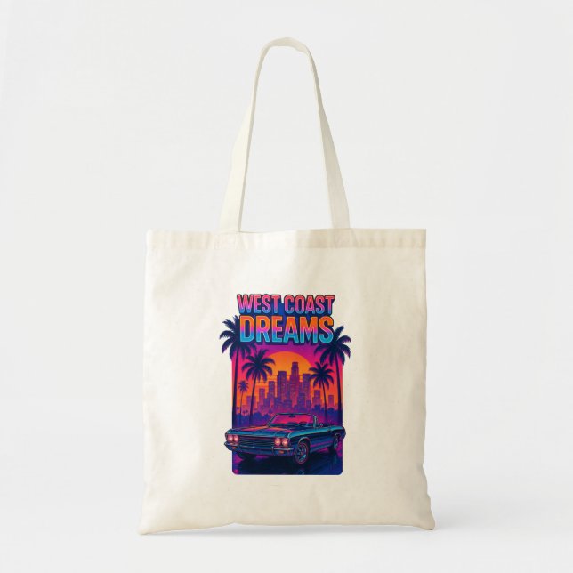 West Coast Dreams – 1980s Synthwave Retro Tote Bag (Front)