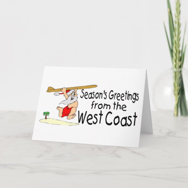West Coast Greetings Surfing Santa Holiday Card (Front)