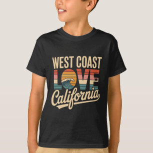 West Coast Love California Retro Surfing Ocean Sun T-Shirt