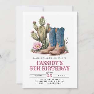 West Cowgirl Cactus Watercolor Birthday Party  Invitation