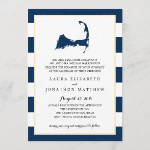 West Dennis Cape Cod Map with heart Wedding Invitation