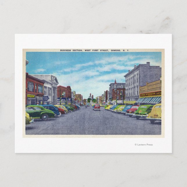 West First Street Business Section Scene Postcard (Front)