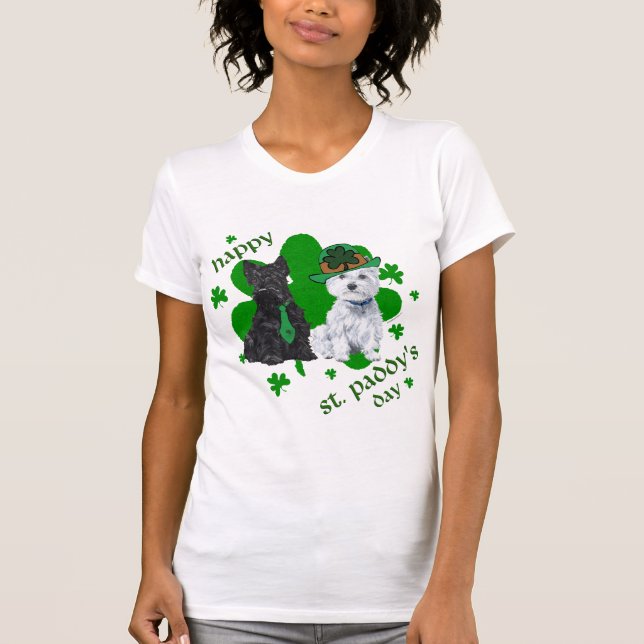 West Highland and Scottish Terrier St Patricks Day T-Shirt (Front)