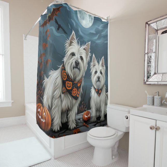 West Highland Halloween Spooky Shower Curtain (In Situ)