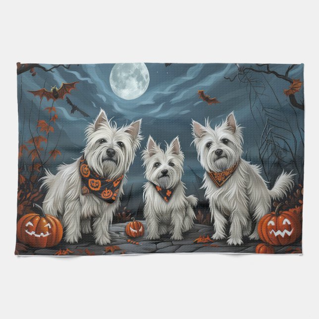 West Highland Halloween Spooky Tea Towel (Horizontal)