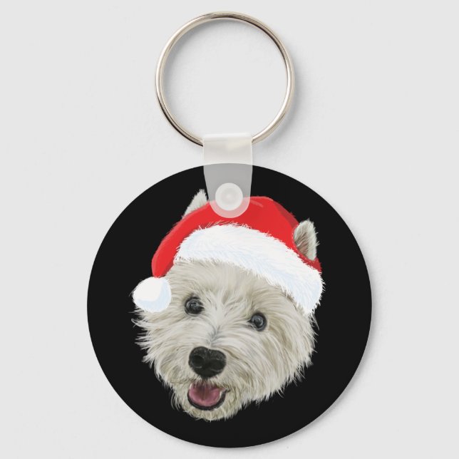 West Highland Terrier Christmas Santa Hat Key Ring (Front)