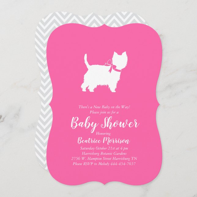 West Highland Terrier Dog Baby Shower Pink Girl Invitation (Front/Back)
