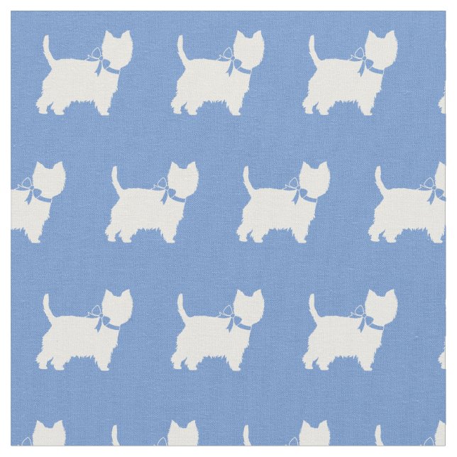 West Highland Terrier Dog Silhouette Light Blue Fabric (Close Up)