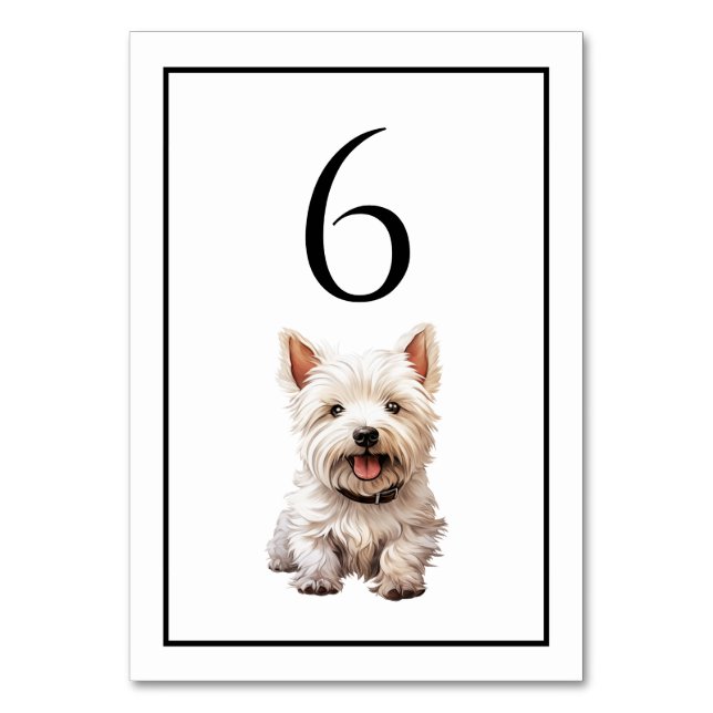 West Highland Terrier Dog Watercolor Table Number (Front)