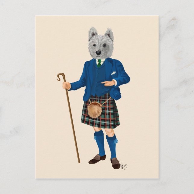 West Highland Terrier in Kilt 2 Postcard (Front)