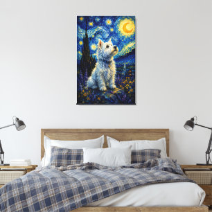 West Highland Terrier Starry Night Oil Painting – Canvas Print