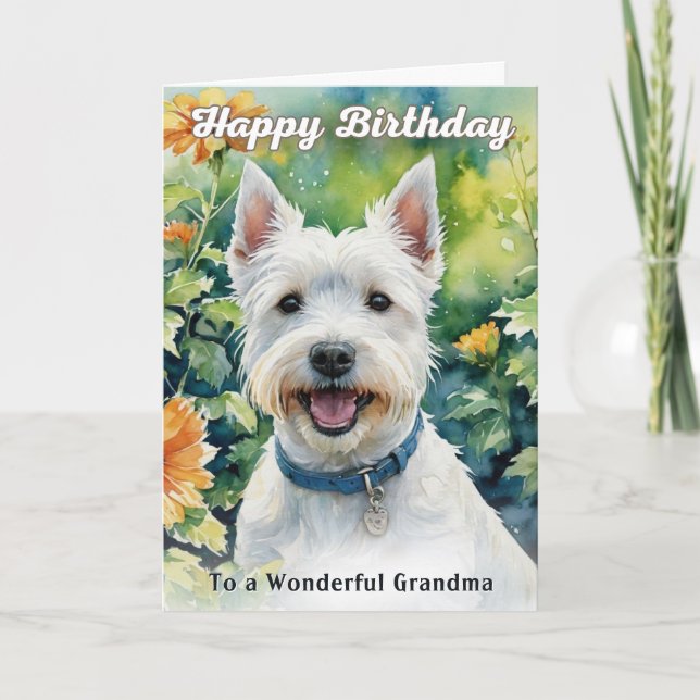 West Highland Terrier Watercolor Grandma Birthday Card (Front)