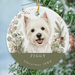 West Highland Terrier Westie Dog Picture Christmas Ceramic Tree Decoration