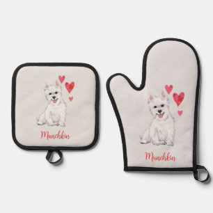 West Highland Terrier White Fur Westie Oven Mitt & Pot Holder Set
