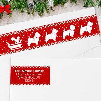 West Highland Terriers Christmas Sleigh Dogs Wrap Around Label