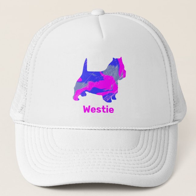 West Highland Westie Terrier Dog Silhouette Pink Trucker Hat (Front)