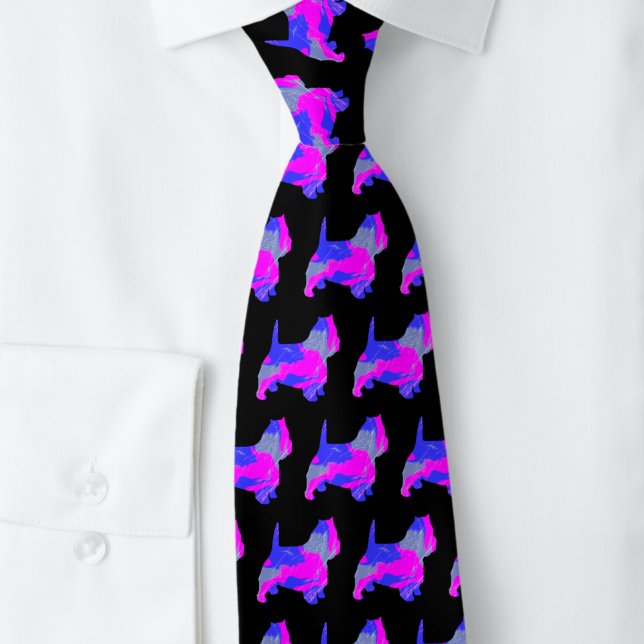 West Highland Westie Terrier Pink Silhouette Black Tie (West Highland White Terrier / Westie dog silhouette pattern on black tie)