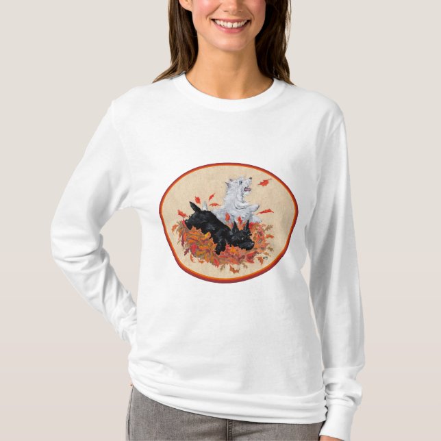 West Highland White and Scottish Terriers Fall T-Shirt (Front)