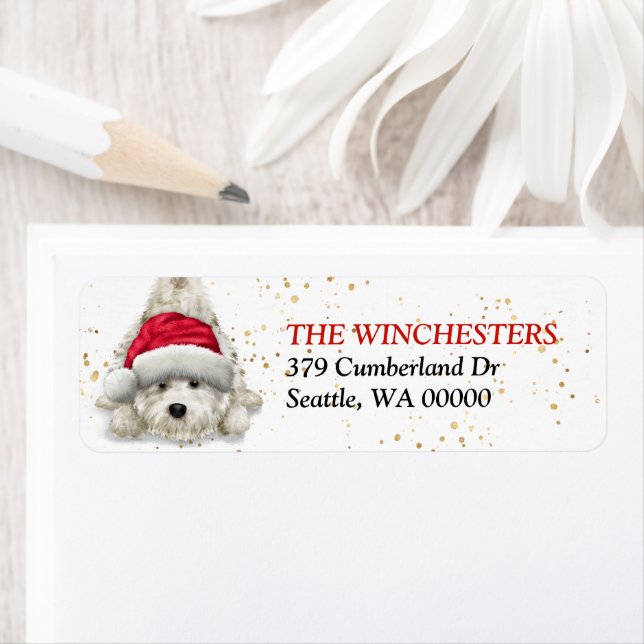 West Highland White Santa Hat Address Label (Insitu)