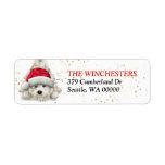 West Highland White Santa Hat Address Label<br><div class="desc">The left side of these return address labels features an adorable West Highland White Terrier wearing a red and white Santa Claus hat. Gold confetti gives a subtle sparkle to the background.  Your custom text is in red and black at the right.</div>