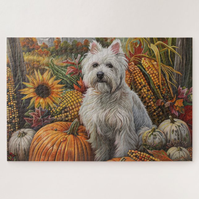 West Highland White Terrier Autumn Thanksgiving Jigsaw Puzzle (Horizontal)
