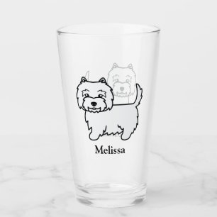 West Highland White Terrier Cartoon Dog & Name Glass