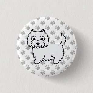 West Highland White Terrier Cartoon Dog & Paws 3 Cm Round Badge