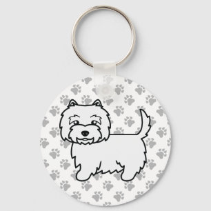 West Highland White Terrier Cartoon Dog & Paws Key Ring