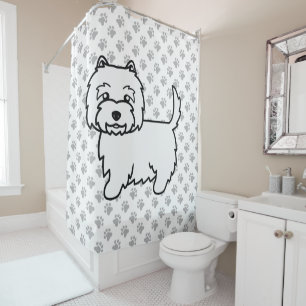 West Highland White Terrier Cartoon Dog & Paws Shower Curtain