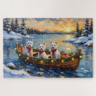West Highland White Terrier Christmas Boat Holiday Jigsaw Puzzle