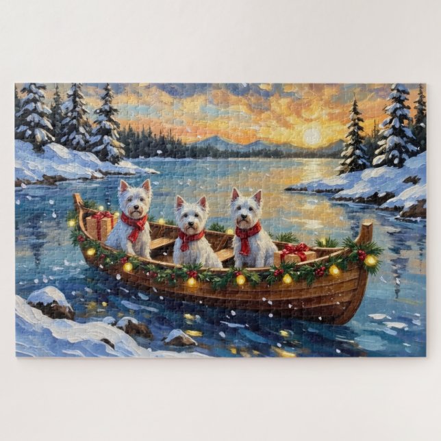 West Highland White Terrier Christmas Boat Holiday Jigsaw Puzzle (Horizontal)