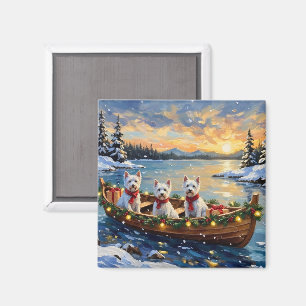 West Highland White Terrier Christmas Boat Holiday Magnet