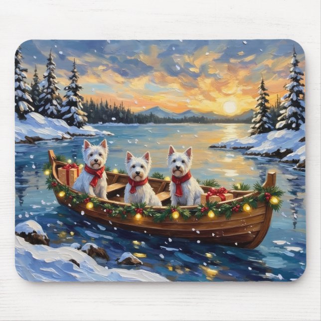 West Highland White Terrier Christmas Boat Holiday Mouse Pad (Front)