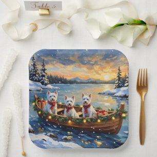 West Highland White Terrier Christmas Boat Holiday Paper Plate