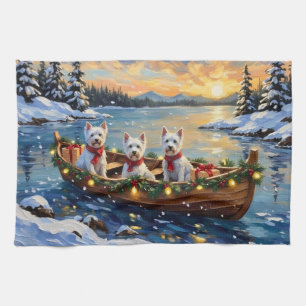 West Highland White Terrier Christmas Boat Holiday Tea Towel