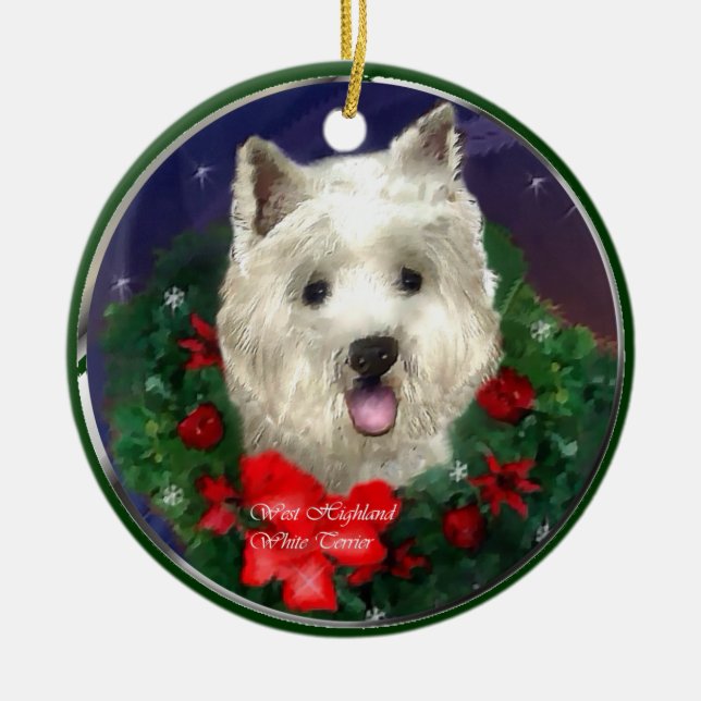 West Highland White Terrier Christmas Ceramic Tree Decoration (Front)