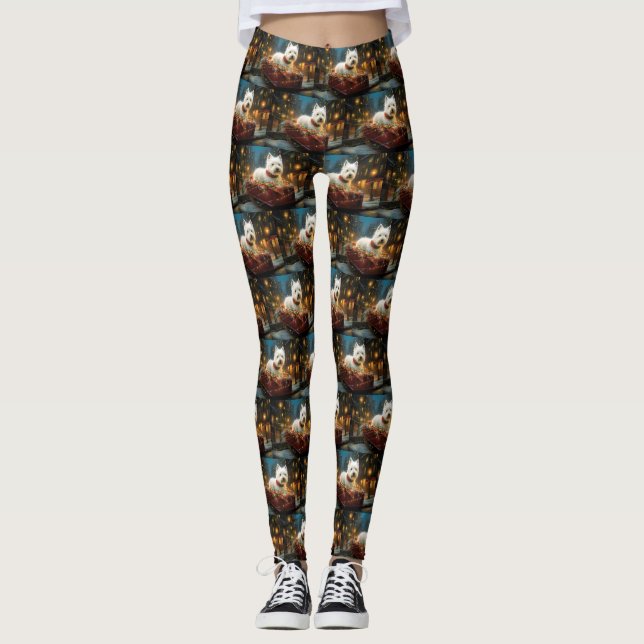West Highland White Terrier Christmas Festive  Leggings (Front)