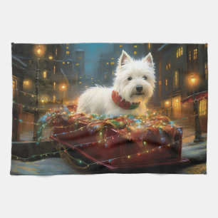 West Highland White Terrier Christmas Festive  Tea Towel