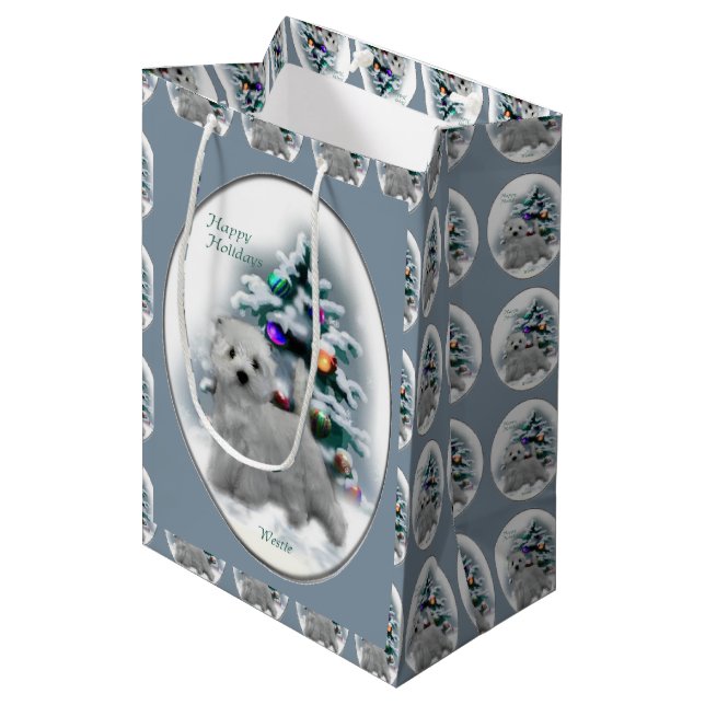 West Highland White Terrier Christmas Medium Gift Bag (Front Angled)