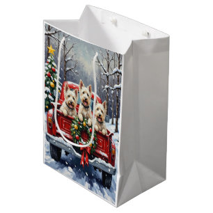 West Highland White Terrier Christmas Red Truck Medium Gift Bag